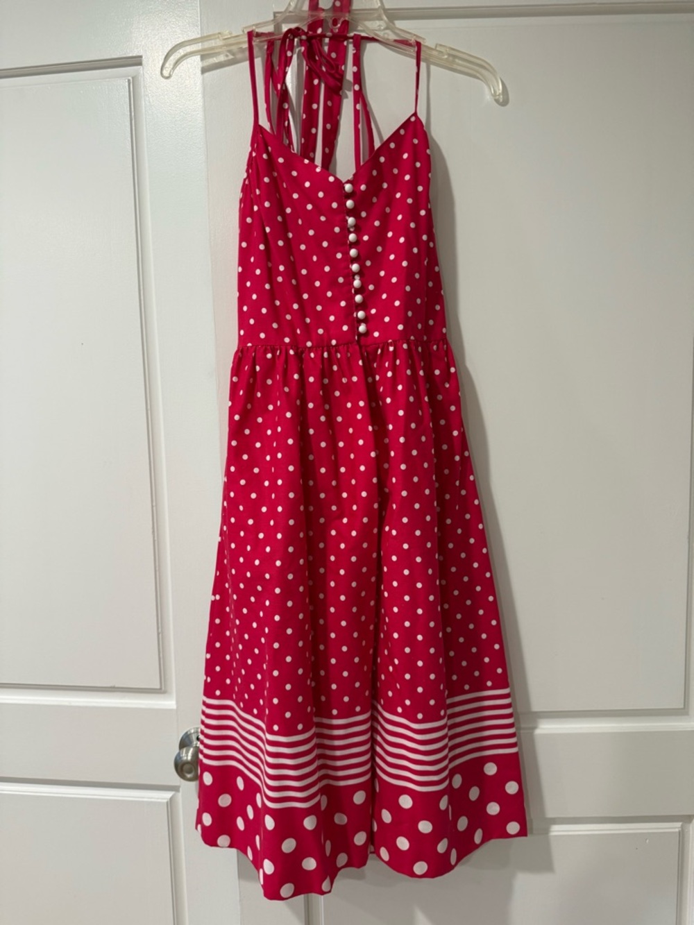 Vintage Red Polka Dot Midi Dress with Button Front